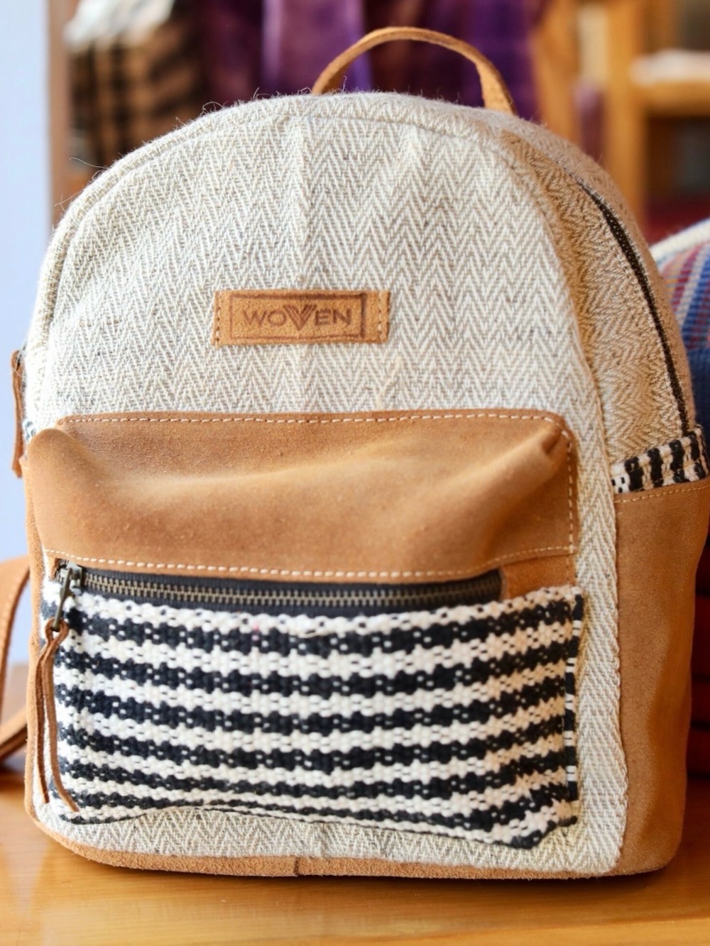 Hand-loomed Mini Backpack with Sue Made by GanapatiCraftsCo
